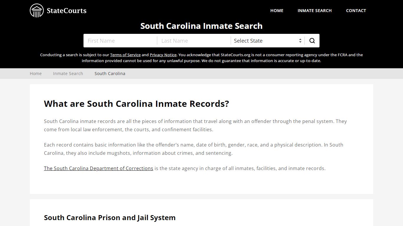 South Carolina Inmate Search, Prison and Jail Information - StateCourts